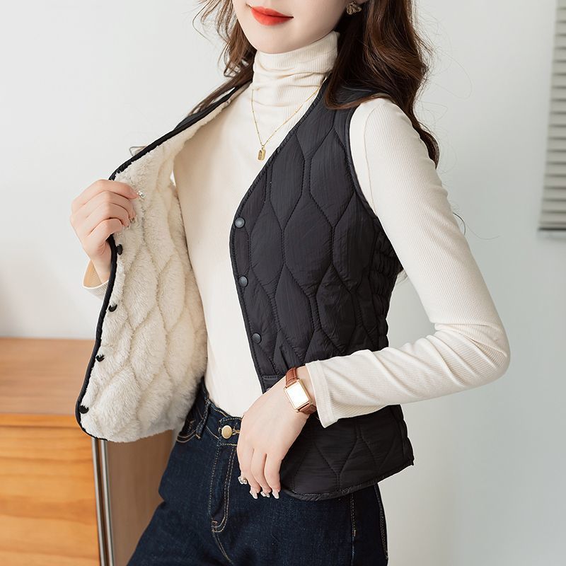 Women'S Short Cold-Proof Bottoming Vest Fleece-Lined Thickened Fashionable Warm Slim-Fit Vest Down Cotton Winch Women - Image 5